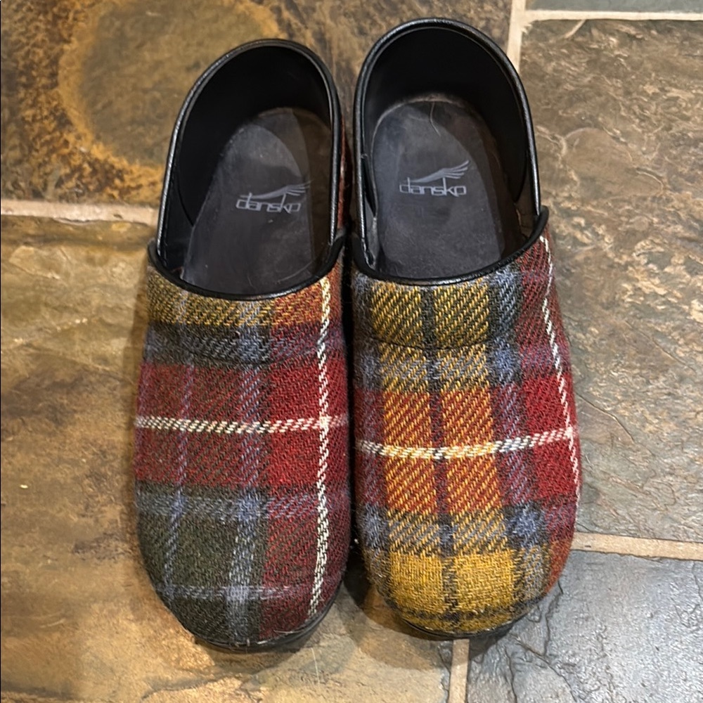 Dansko Women’s Plaid Clogs - Red, Yellow, Green